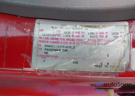 2002 Kia Rio from USA, damaged, VIN KNADC123326167620